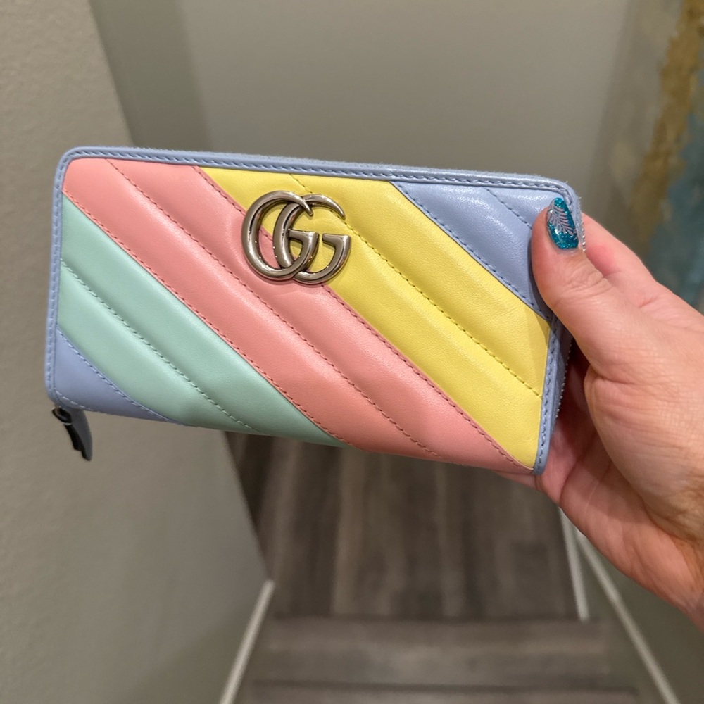 Gucci GG Marmont Rainbow Leather Zip-Around Wallet
